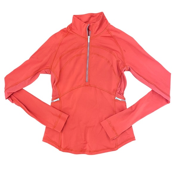 Lululemon Red Quarter-Zip Athletic Long Sleeve Top Zipper Pockets Thumb holes 4 - Picture 1 of 10